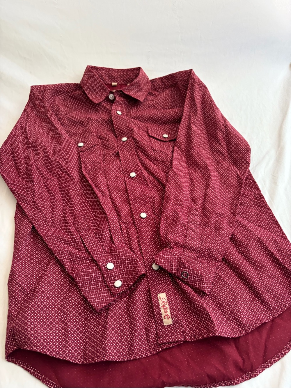 Kids Rafter C Long-Sleeve Button-Down Shirt in Burgundy Geo Print Size L